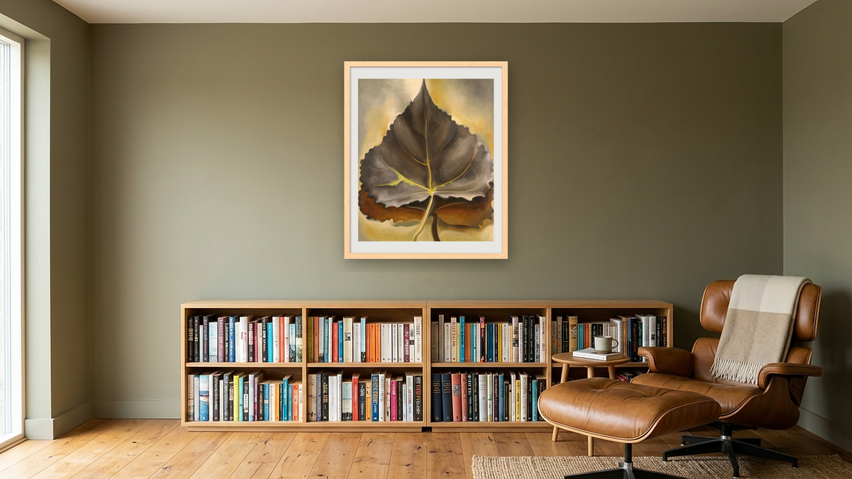 Grey and Brown Leaves by Georgia O'Keeffe, shown at 32 × 40 in (81.3 × 101.6 cm) in Arber Natural, library