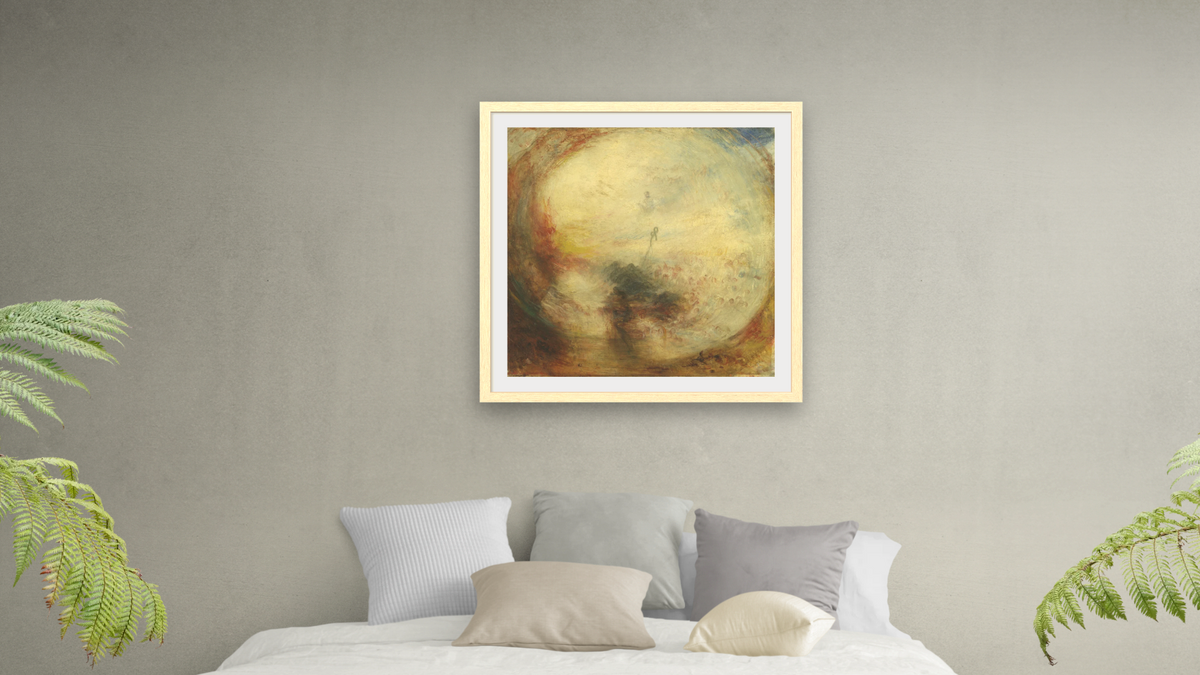 Light and Colour (Goethe's Theory) - the Morning after the Deluge - Moses Writing the Book of Genesis by Joseph Mallord William Turner, shown at 32 × 32 in (81.3 × 81.3 cm) in Arber Natural, bedroom