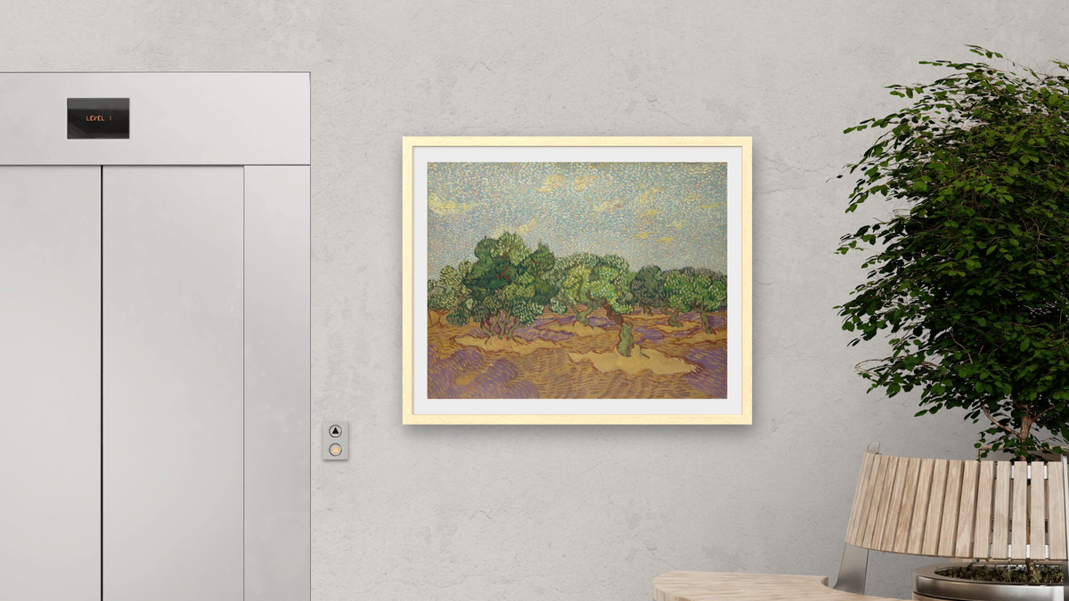 Olive Trees by Vincent van Gogh, shown at 32 × 40 in (81.3 × 101.6 cm) in Arber Natural, office