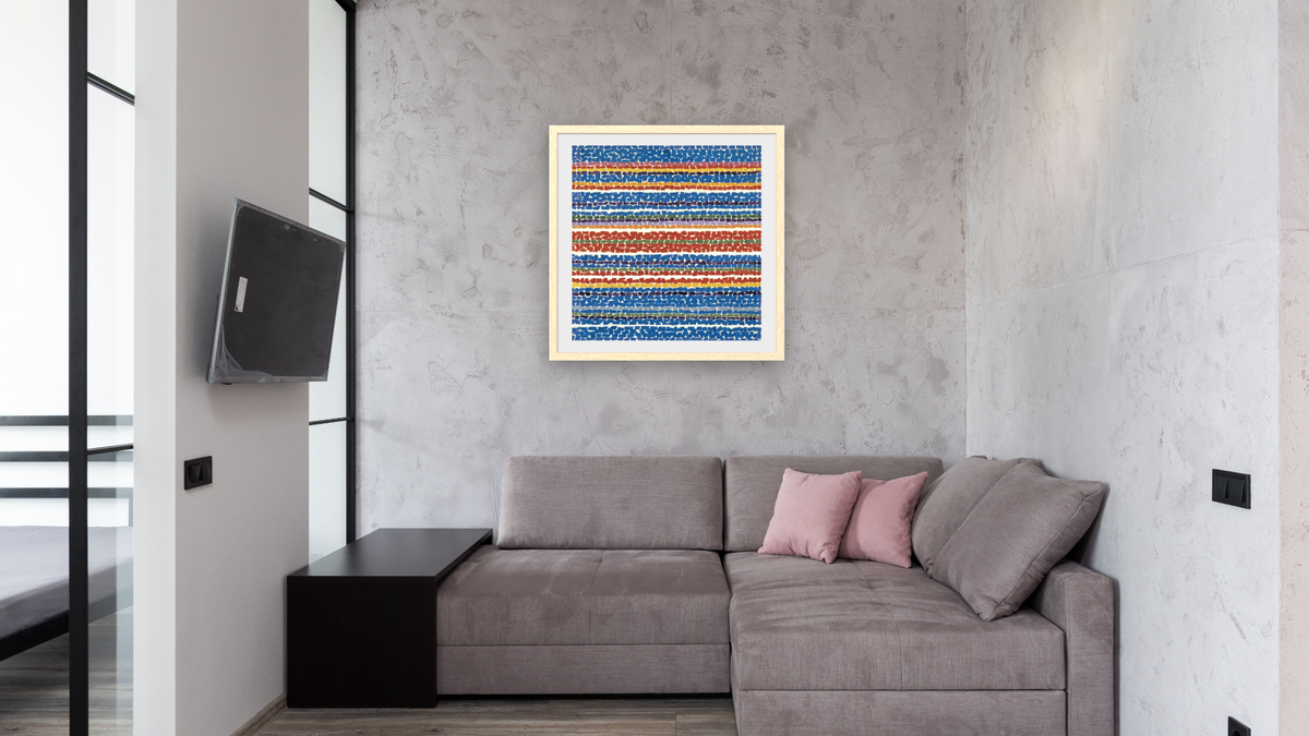 Light Blue Nursery by Alma Thomas, shown at 32 × 32 in (81.3 × 81.3 cm) in Arber Natural, media room