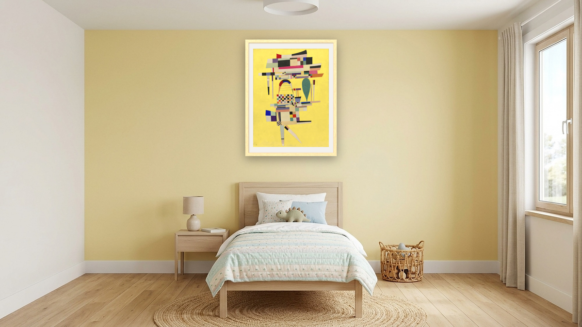Yellow Painting, shown at 30 × 40 in (76.2 × 101.6 cm) in Arber Natural, kids' room