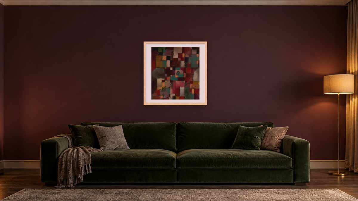 Redgreen and Violet-Yellow Rhythms by Paul Klee, shown at 32 × 32 in (81.3 × 81.3 cm) in Arber Natural, den