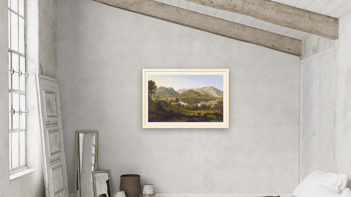 Ullswater, early morning by John Glover, shown at 28 × 42 in (71.1 × 106.7 cm) in Arber Natural, bedroom
