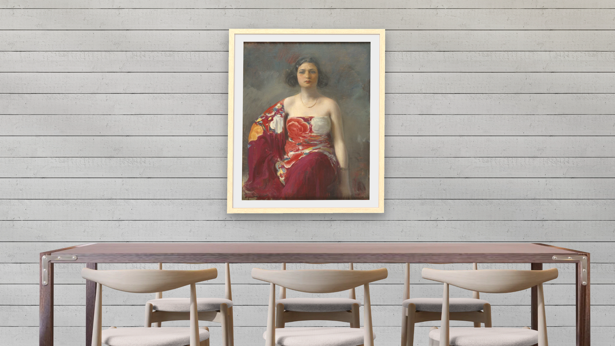 La Trini by Ramón Casas, shown at 32 × 40 in (81.3 × 101.6 cm) in Arber Natural, dining