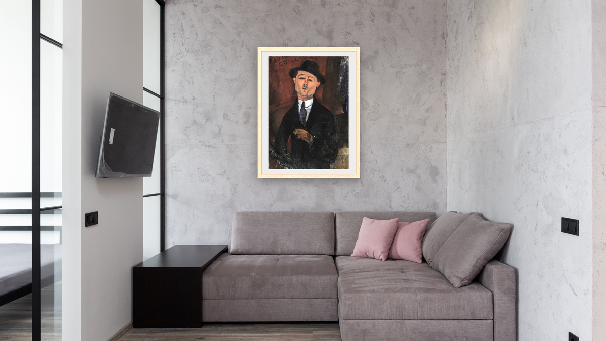 Paul Guillaume, Novo Pilota by Amedeo Modigliani, shown at 30 × 40 in (76.2 × 101.6 cm) in Arber Natural, media room
