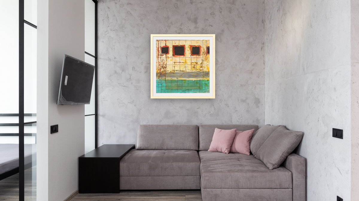Left Behind, Again by Dobee Snowber, shown at 32 × 32 in (81.3 × 81.3 cm) in Arber Natural, media room