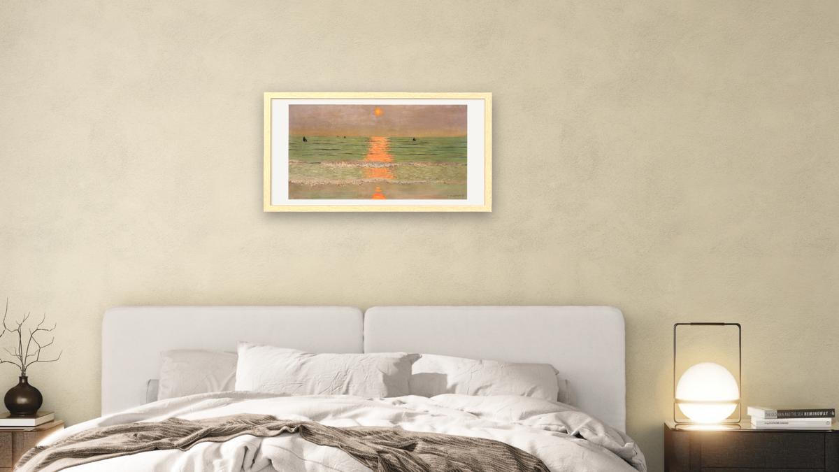 Sunset by Félix Vallotton, shown at 20 × 40 in (50.8 × 101.6 cm) in Arber Natural, bedroom