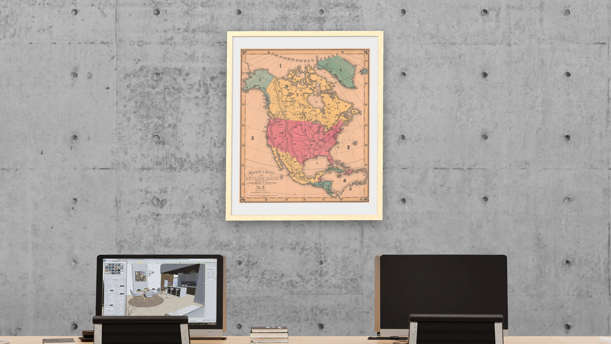 North America, shown at 32 × 40 in (81.3 × 101.6 cm) in Arber Natural, office
