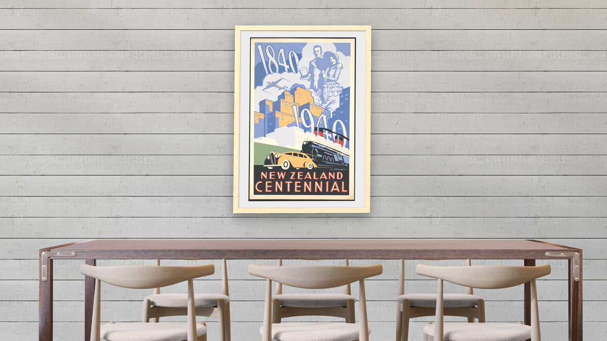 BPL Travel Posters, shown at 28 × 42 in (71.1 × 106.7 cm) in Arber Natural, dining
