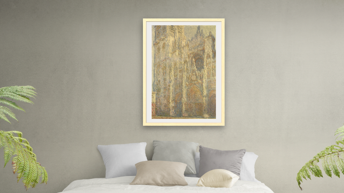 Rouen Cathedral, Midday by Claude Monet, shown at 28 × 42 in (71.1 × 106.7 cm) in Arber Natural, bedroom