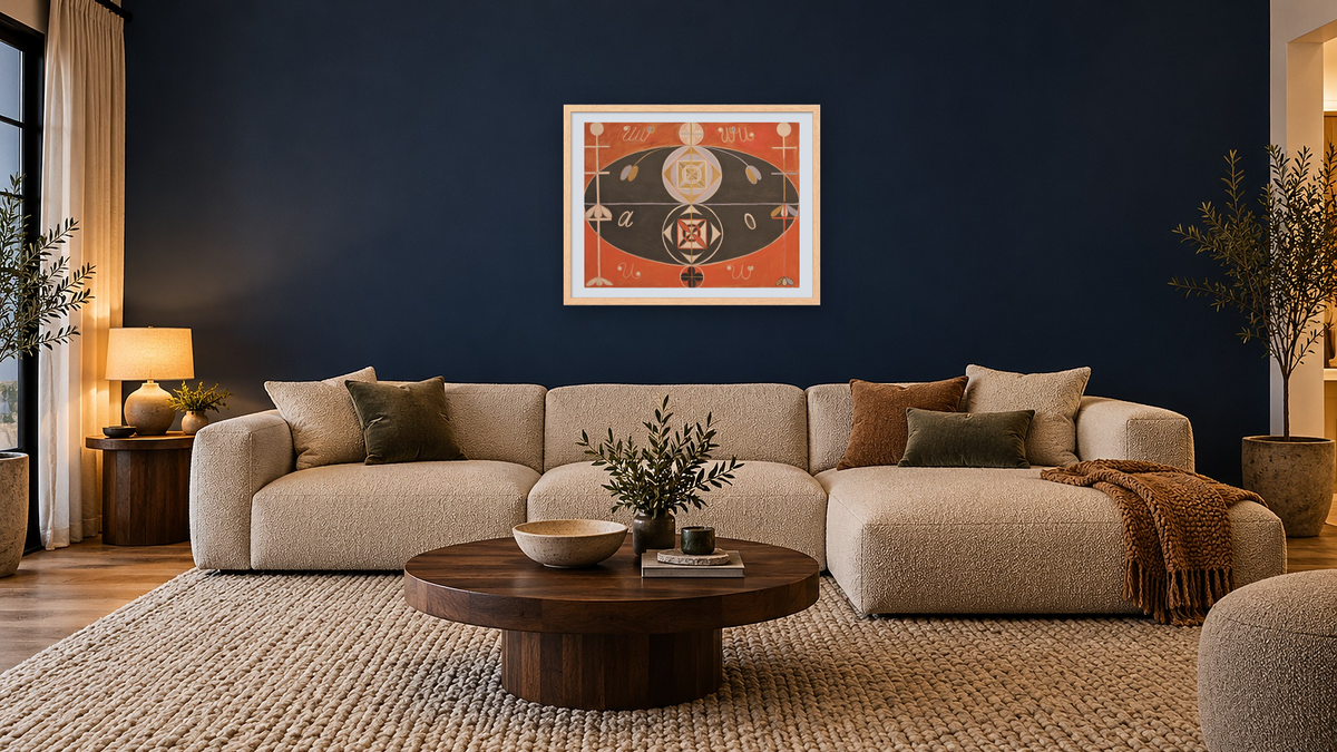Group VI, Evolution, No. 16 by Hilma af Klint, shown at 30 × 40 in (76.2 × 101.6 cm) in Arber Natural, media room