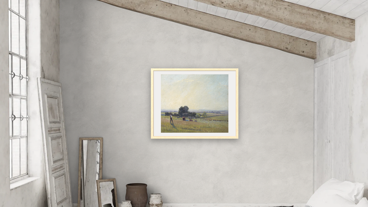 Morning light by Elioth Gruner, shown at 32 × 40 in (81.3 × 101.6 cm) in Arber Natural, bedroom