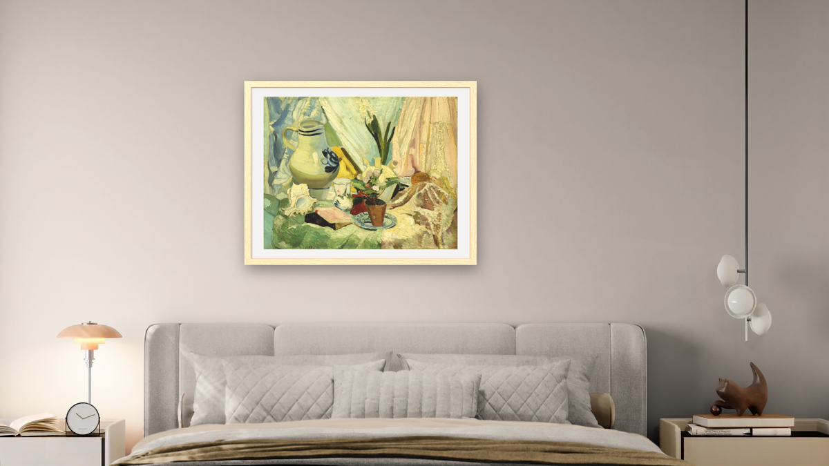 Still Life by Joseph Stella, shown at 32 × 40 in (81.3 × 101.6 cm) in Arber Natural, bedroom