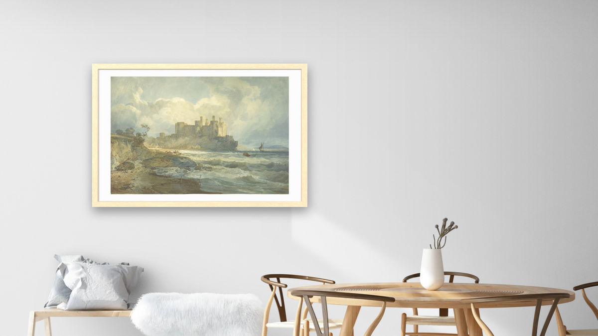 Conway Castle, North Wales by Joseph Mallord William Turner, shown at 28 × 42 in (71.1 × 106.7 cm) in Arber Natural, dining