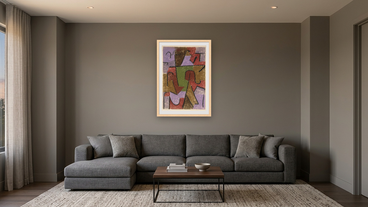 Indianisch by Paul Klee, shown at 28 × 42 in (71.1 × 106.7 cm) in Arber Natural, media room