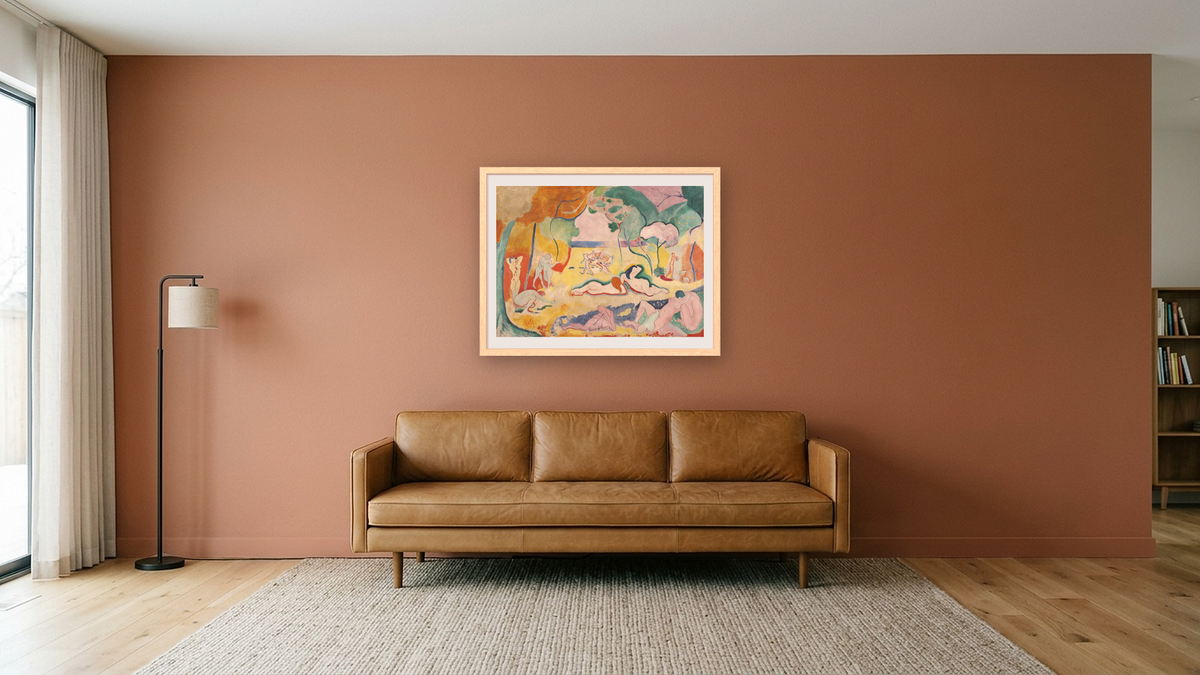 The Joy of Life (Le Bonheur de vivre) by Henri Matisse, shown at 30 × 40 in (76.2 × 101.6 cm) in Arber Natural, media room