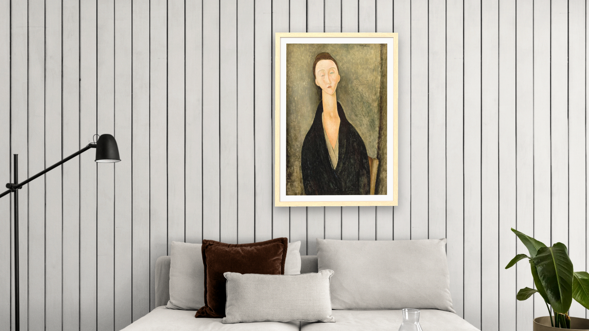 Portrait of Lunia Czechowska by Amedeo Modigliani, shown at 28 × 42 in (71.1 × 106.7 cm) in Arber Natural, living
