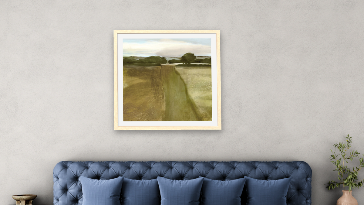 Oak View by Dan Hobday, shown at 32 × 32 in (81.3 × 81.3 cm) in Arber Natural, bedroom