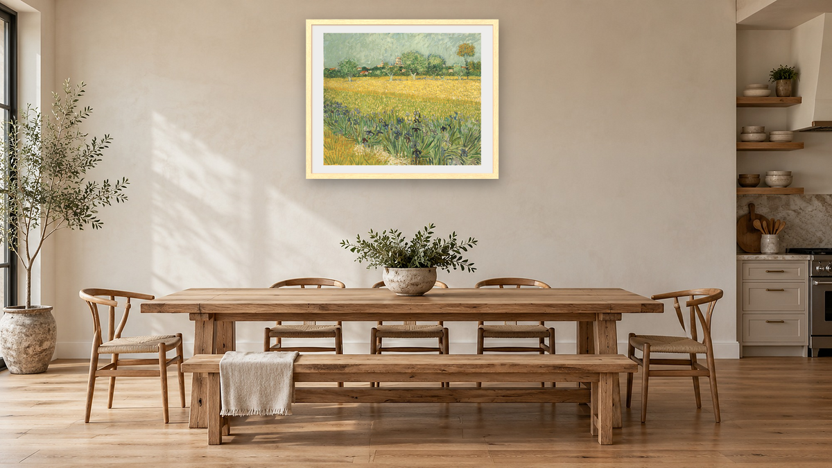 Field with Flowers near Arles by Vincent van Gogh, shown at 32 × 40 in (81.3 × 101.6 cm) in Arber Natural, kitchen