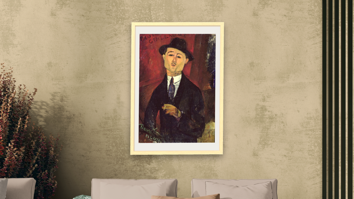 Paul Guillaume (1893-1934) Novo Pilota by Amedeo Modigliani, shown at 28 × 42 in (71.1 × 106.7 cm) in Arber Natural, living