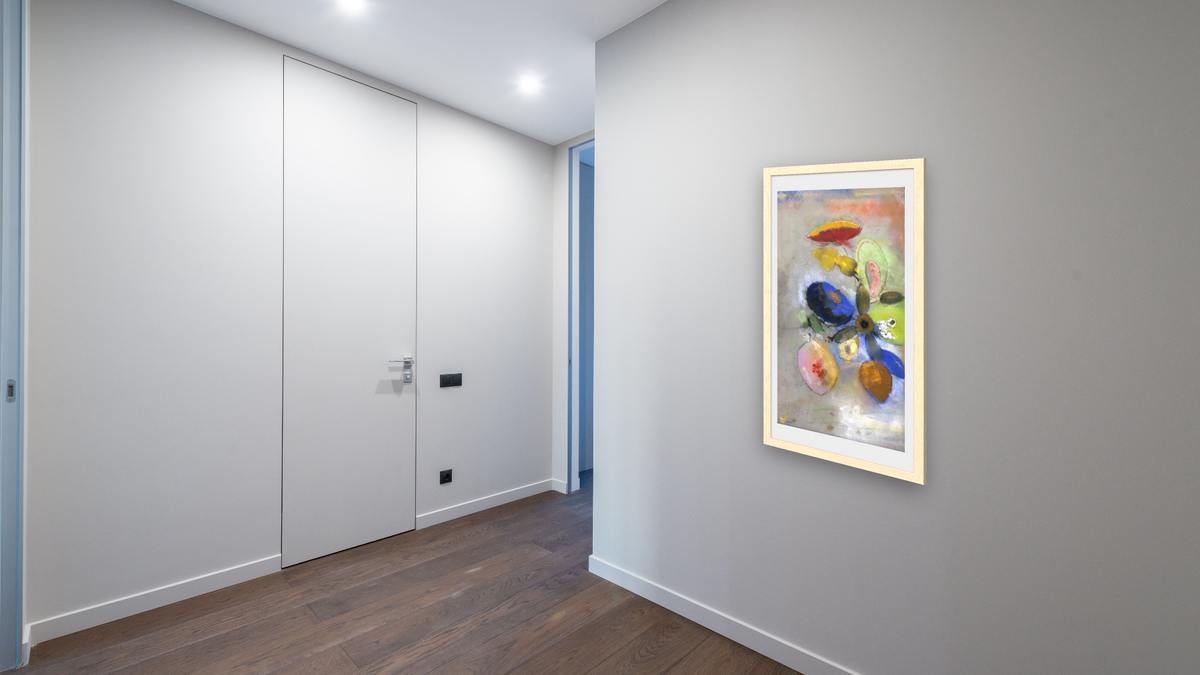 Flowers by Odilon Redon, shown at 20 × 40 in (50.8 × 101.6 cm) in Arber Natural, hallway