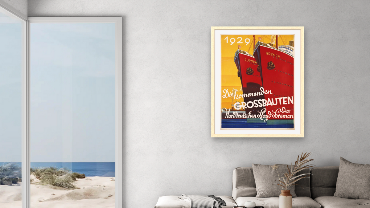 Die Kommenden Grossbauten Poster, shown at 30 × 40 in (76.2 × 101.6 cm) in Arber Natural, living