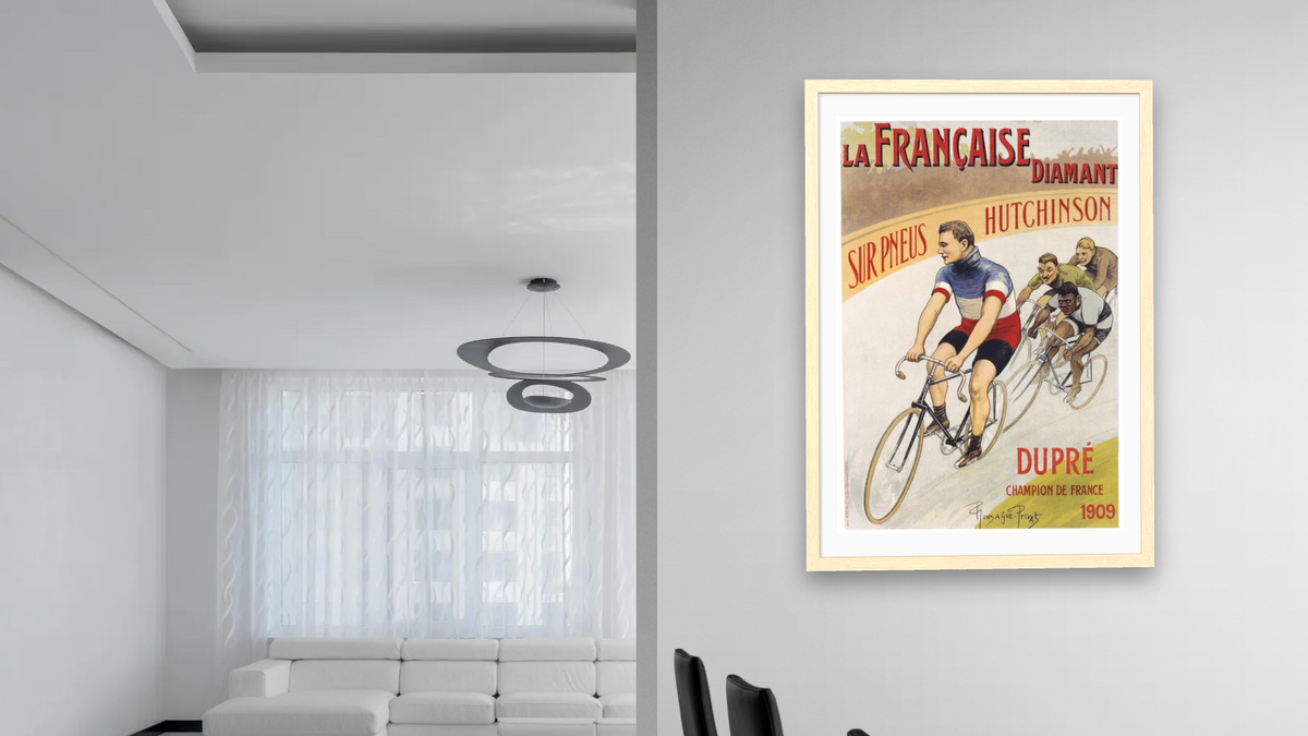 La Francaise Diamant Poster by Pierre Gonzague Privat, shown at 28 × 42 in (71.1 × 106.7 cm) in Arber Natural, dining