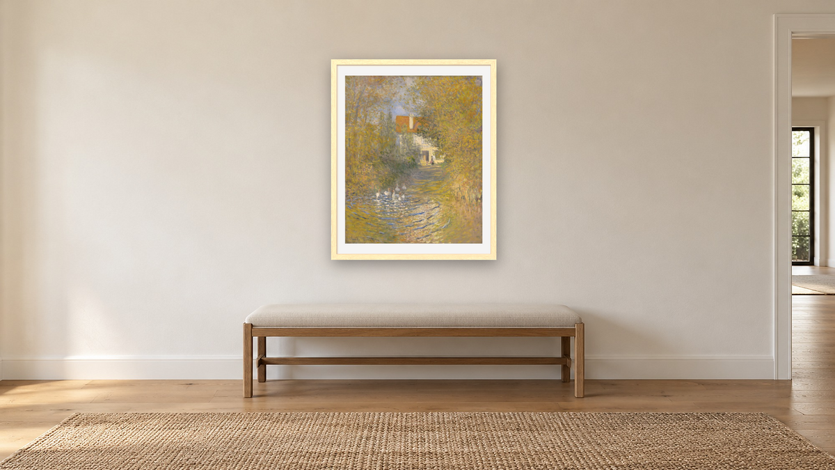 The Geese by Claude Monet, shown at 32 × 40 in (81.3 × 101.6 cm) in Arber Natural, hallway