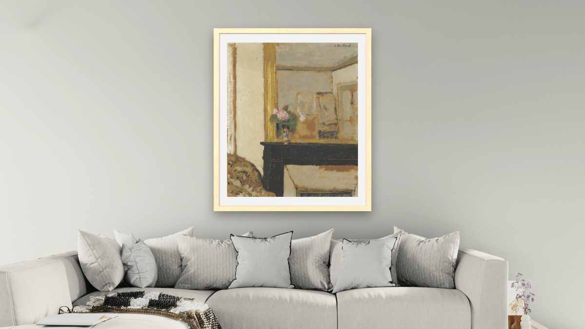 Vase of Flowers on a Mantelpiece by Edouard Vuillard, shown at 32 × 40 in (81.3 × 101.6 cm) in Arber Natural, living