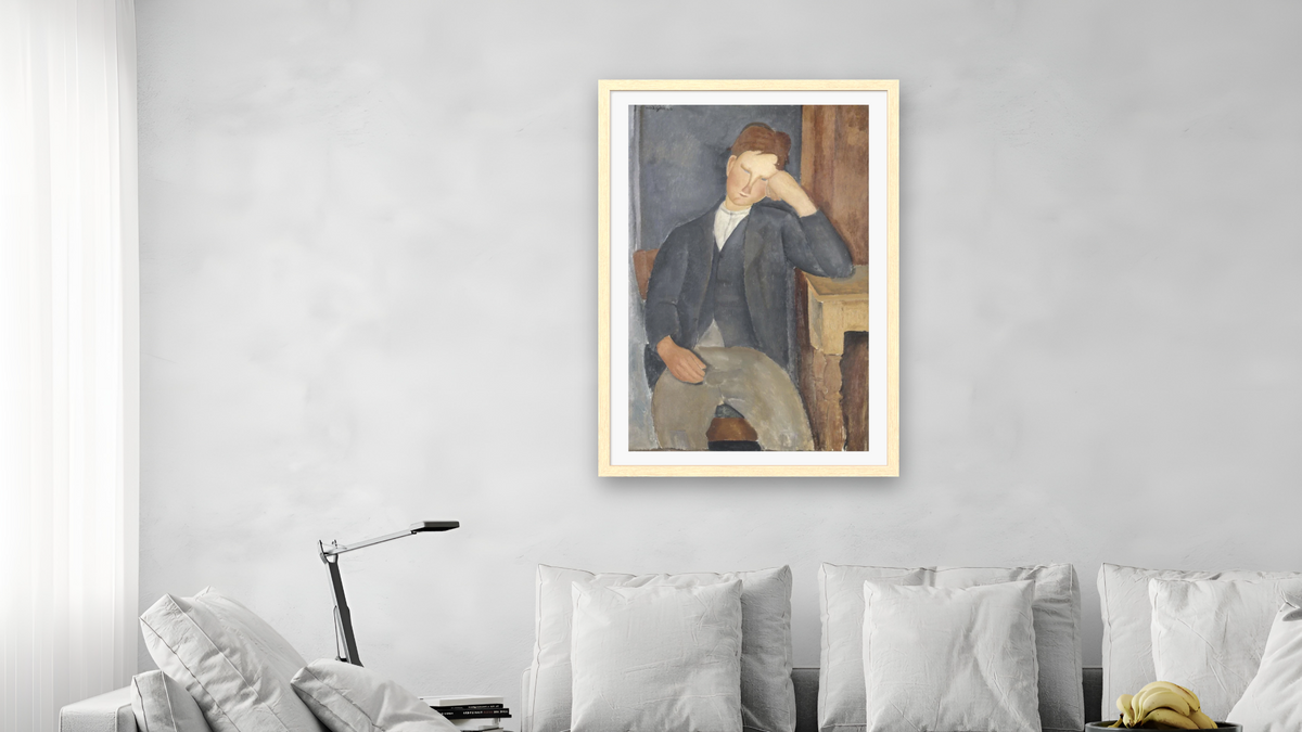 The Young Apprentice by Amedeo Modigliani, shown at 28 × 42 in (71.1 × 106.7 cm) in Arber Natural, living