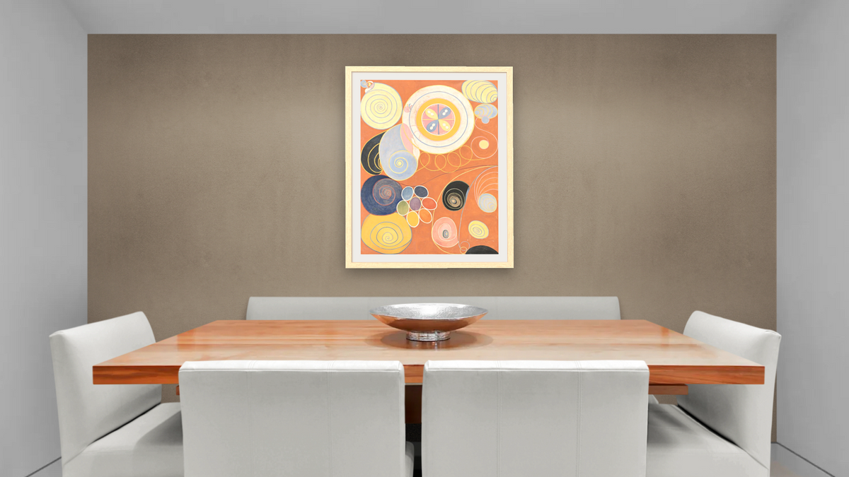 Group IV, The Ten Largest, No. 3 Youth by Hilma af Klint, shown at 30 × 40 in (76.2 × 101.6 cm) in Arber Natural, dining