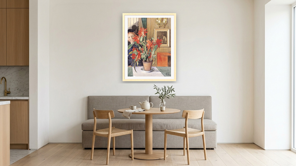 Brita's Cactus by Carl Larsson, shown at 30 × 40 in (76.2 × 101.6 cm) in Arber Natural, kitchen