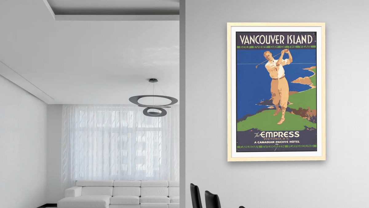 BPL Travel Posters, shown at 28 × 42 in (71.1 × 106.7 cm) in Arber Natural, dining