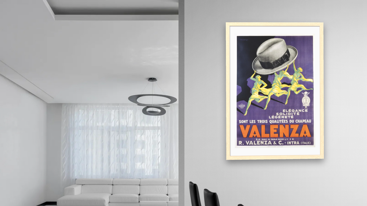Valenza Poster, shown at 28 × 42 in (71.1 × 106.7 cm) in Arber Natural, dining