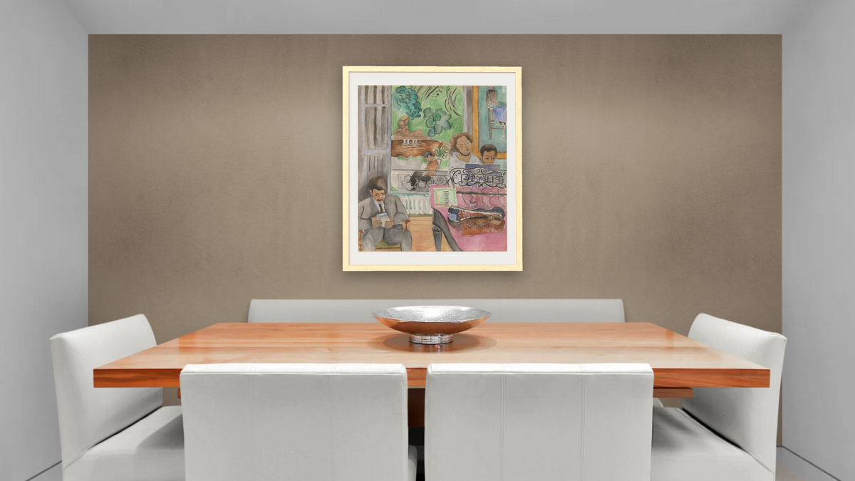 The Music Lesson (La Leçon de musique) by Henri Matisse, shown at 32 × 40 in (81.3 × 101.6 cm) in Arber Natural, dining