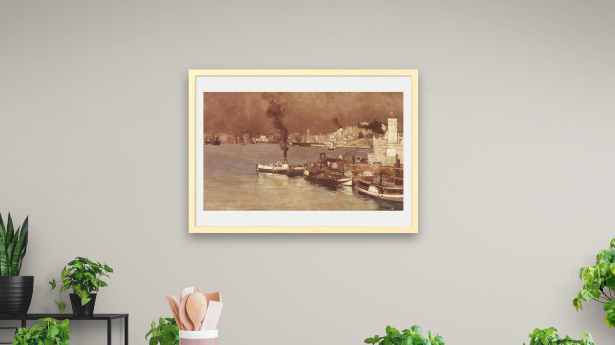 An autumn morning, Milson's Point, Sydney by Tom Roberts, shown at 28 × 42 in (71.1 × 106.7 cm) in Arber Natural, dining