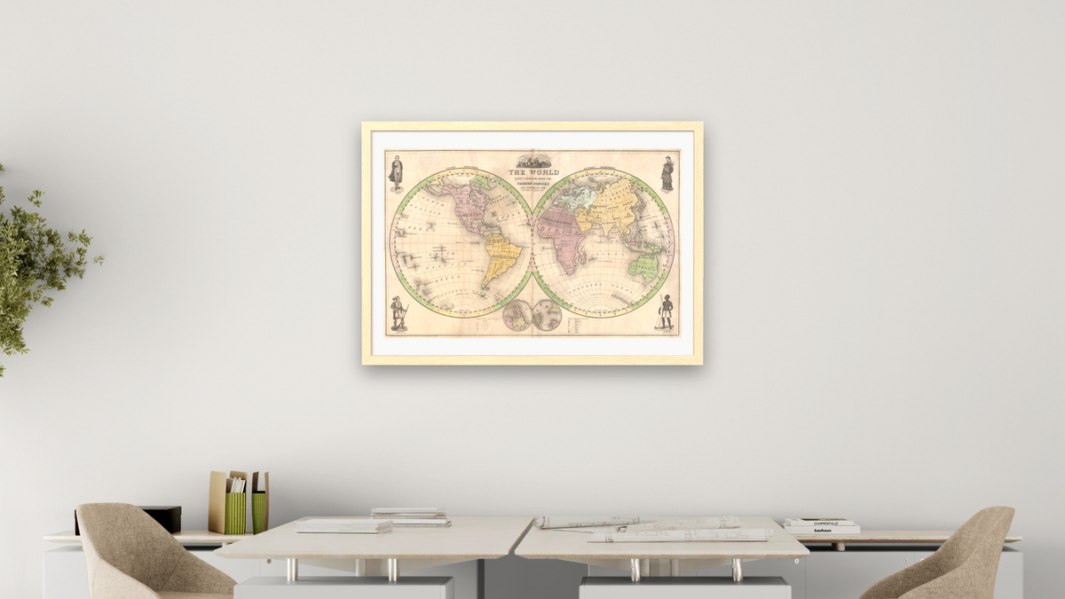 The World. Olney's Outline Maps for Common Schools, shown at 28 × 42 in (71.1 × 106.7 cm) in Arber Natural, office