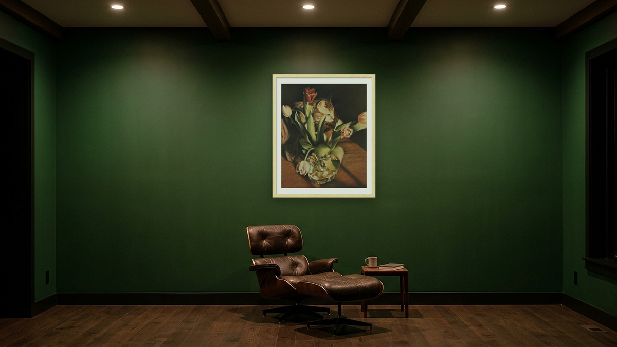 Emmy by Kirsten Söderlind, shown at 32 × 40 in (81.3 × 101.6 cm) in Arber Natural, den