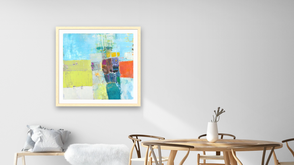 Orange Block by Louise Gaskill, shown at 32 × 32 in (81.3 × 81.3 cm) in Arber Natural, dining