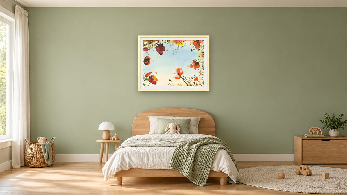 Poppies by Alexis Rockman, shown at 30 × 40 in (76.2 × 101.6 cm) in Arber Natural, kids' room