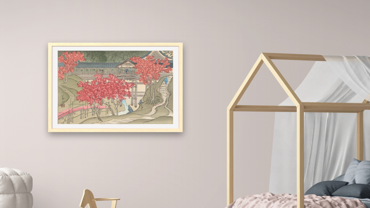 Autumn at Tsutenkyo (Tsutenkyo no Aki) by Miki Suizan, shown at 28 × 42 in (71.1 × 106.7 cm) in Arber Natural, bedroom