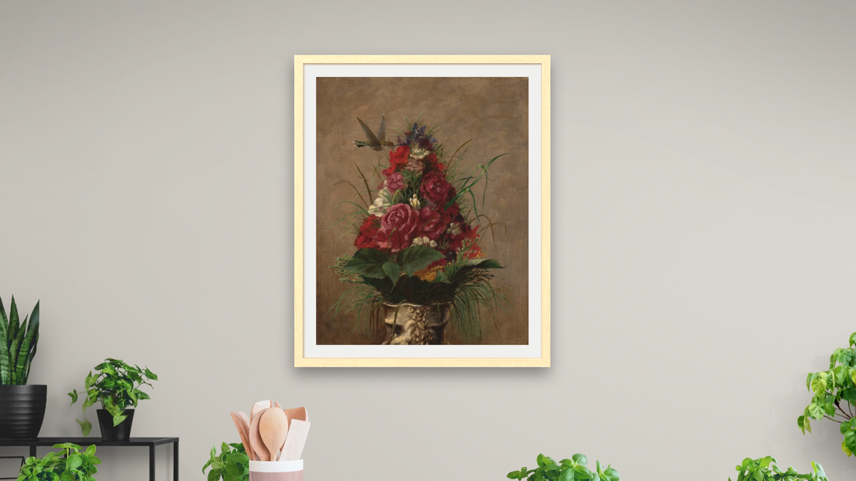 Still Life with Hummingbird by William Merritt Chase, shown at 32 × 40 in (81.3 × 101.6 cm) in Arber Natural, dining