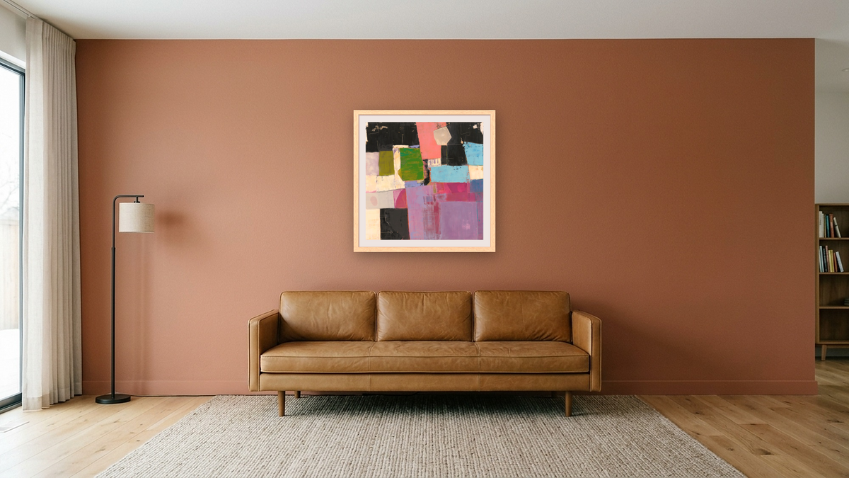 Flower Fields by Louise Gaskill, shown at 32 × 32 in (81.3 × 81.3 cm) in Arber Natural, media room