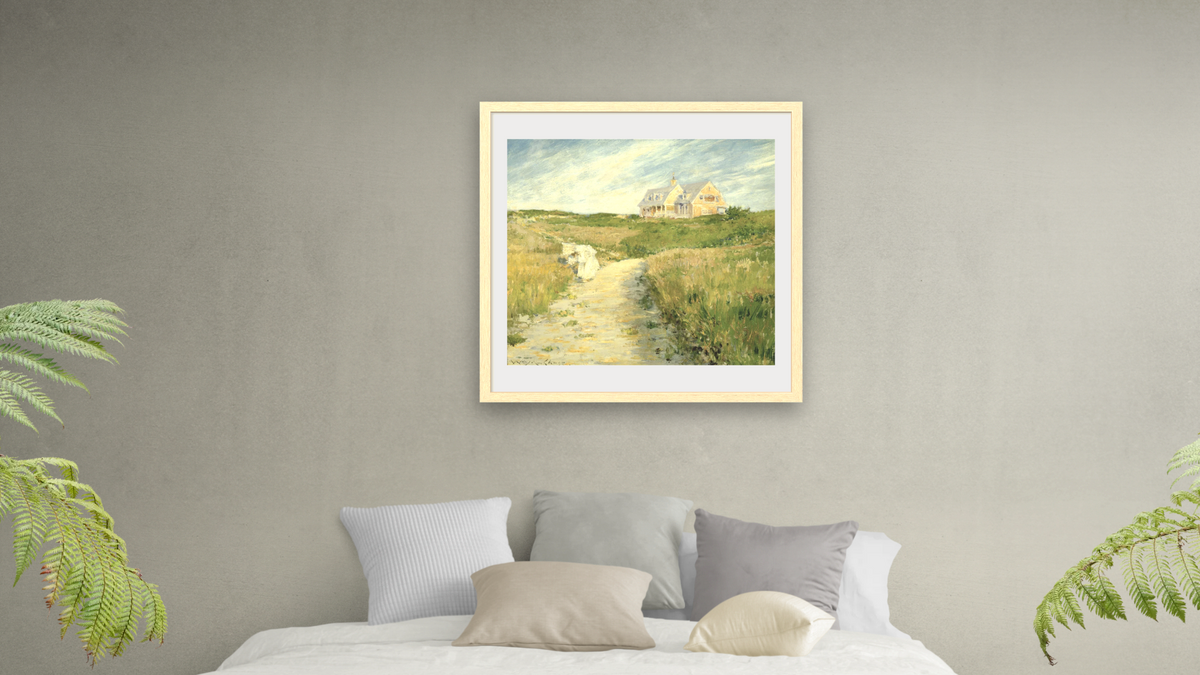 The Chase Homestead, Shinnecock by William Merritt Chase, shown at 32 × 32 in (81.3 × 81.3 cm) in Arber Natural, bedroom