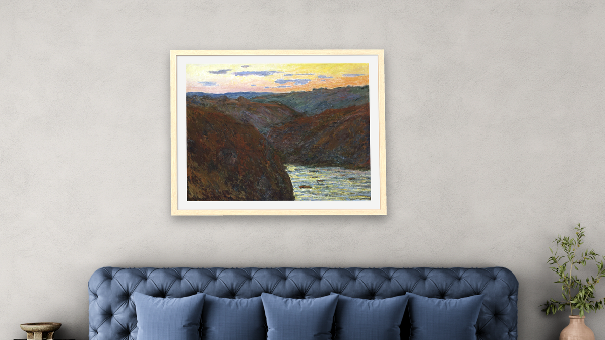 La Creuse, Sunset by Claude Monet, shown at 32 × 40 in (81.3 × 101.6 cm) in Arber Natural, bedroom
