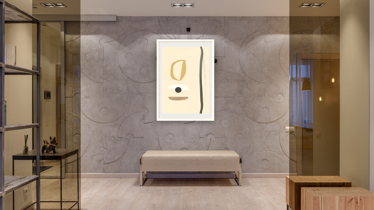 Bright by Dan Hobday, shown at 28 × 42 in (71.1 × 106.7 cm) in Arber Natural, hallway
