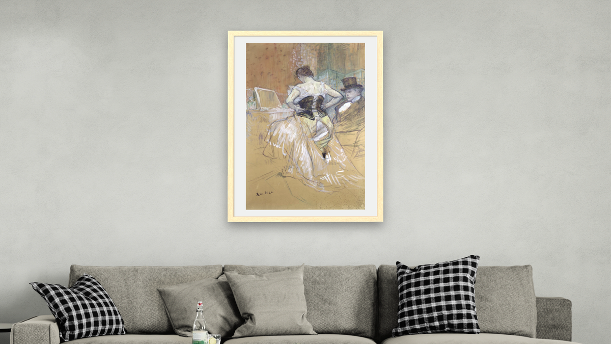 Woman at her Toilet, study for 'Elles' by Henri de Toulouse-Lautrec, shown at 28 × 42 in (71.1 × 106.7 cm) in Arber Natural, living