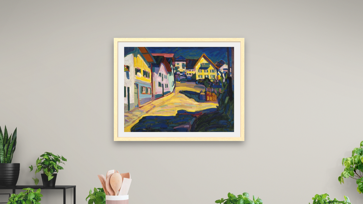 Murnau Burggrabenstrasse 1 by Wassily Kandinsky, shown at 30 × 40 in (76.2 × 101.6 cm) in Arber Natural, dining