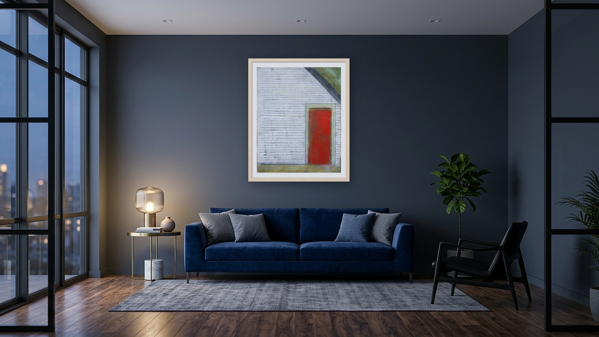 Red Door by Dobee Snowber, shown at 32 × 40 in (81.3 × 101.6 cm) in Arber Natural, den