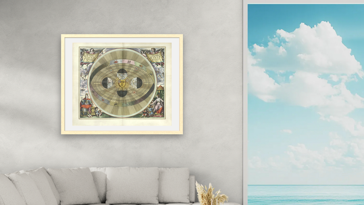 Plate 5 from Harmonia Macrocosmica by Andreas Cellarius, shown at 32 × 40 in (81.3 × 101.6 cm) in Arber Natural, living